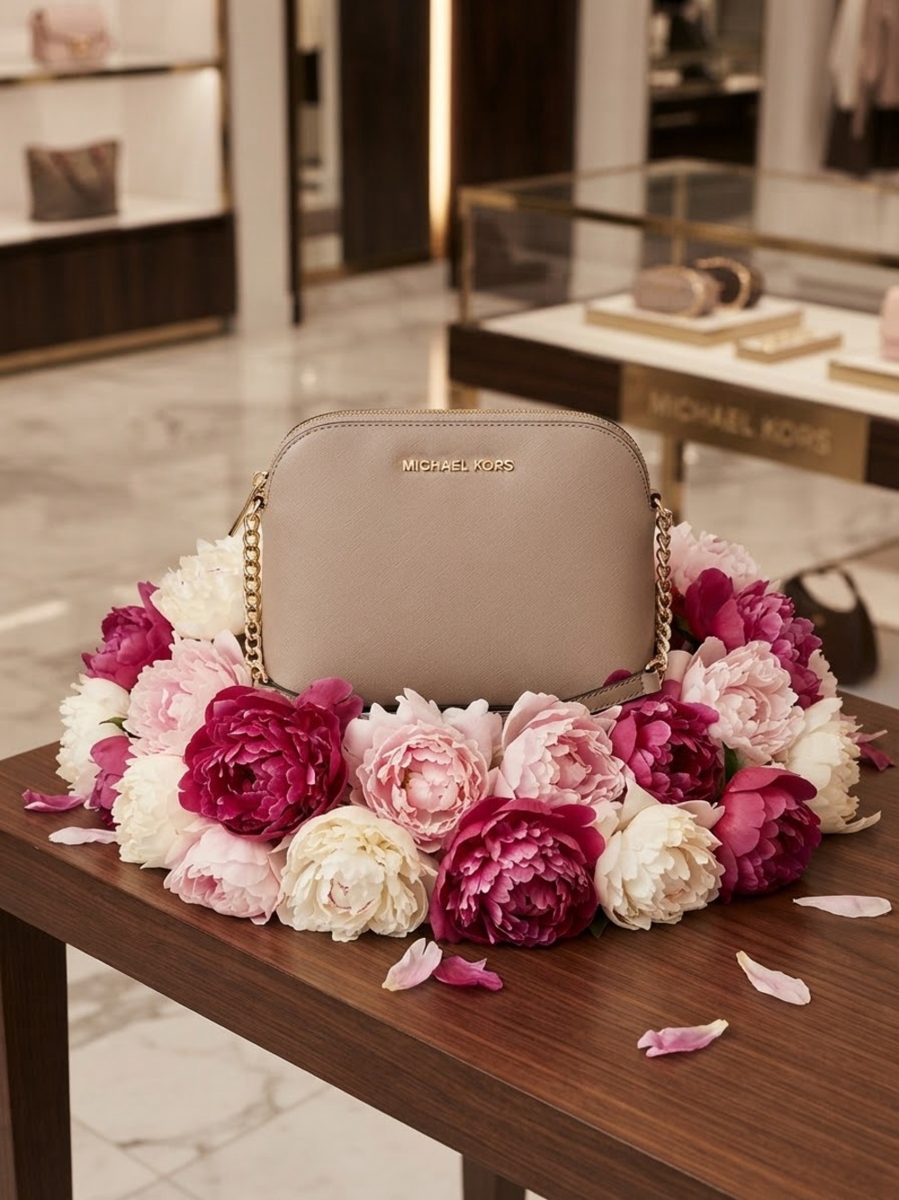 Michael Kors Taupe Crossbody Bag with Gold Chain